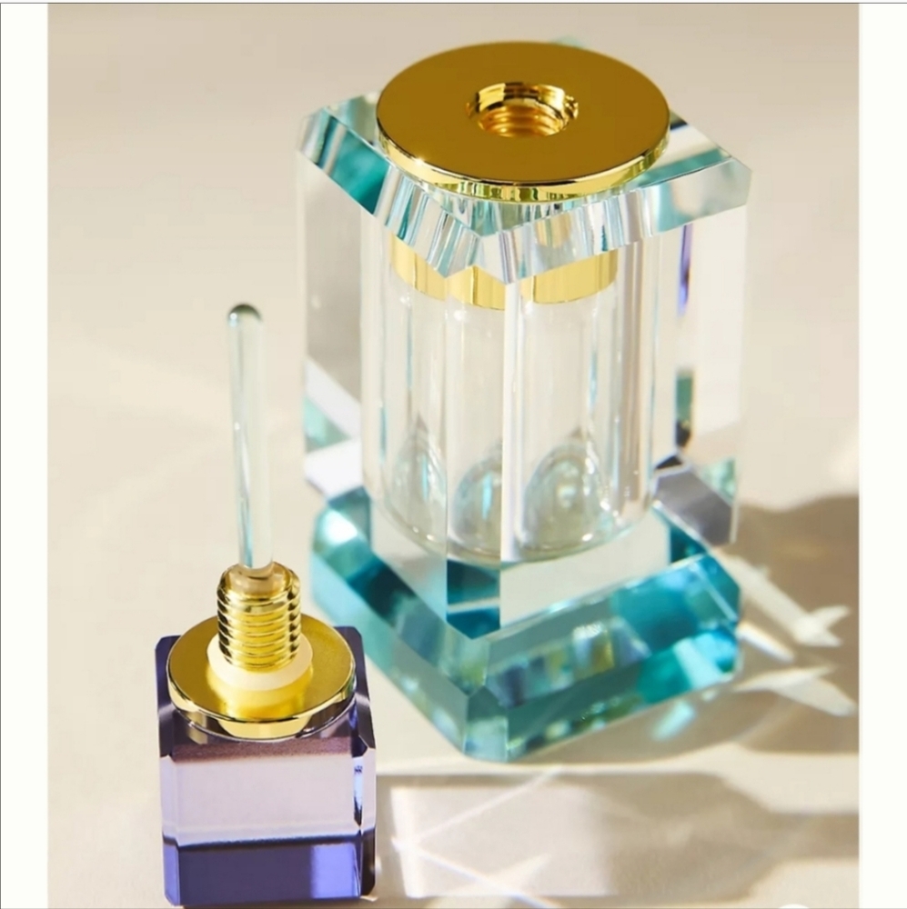 Anthropologie Cut Glass Perfume Bottle - clear, purple, aqua - Picture 2 of 8